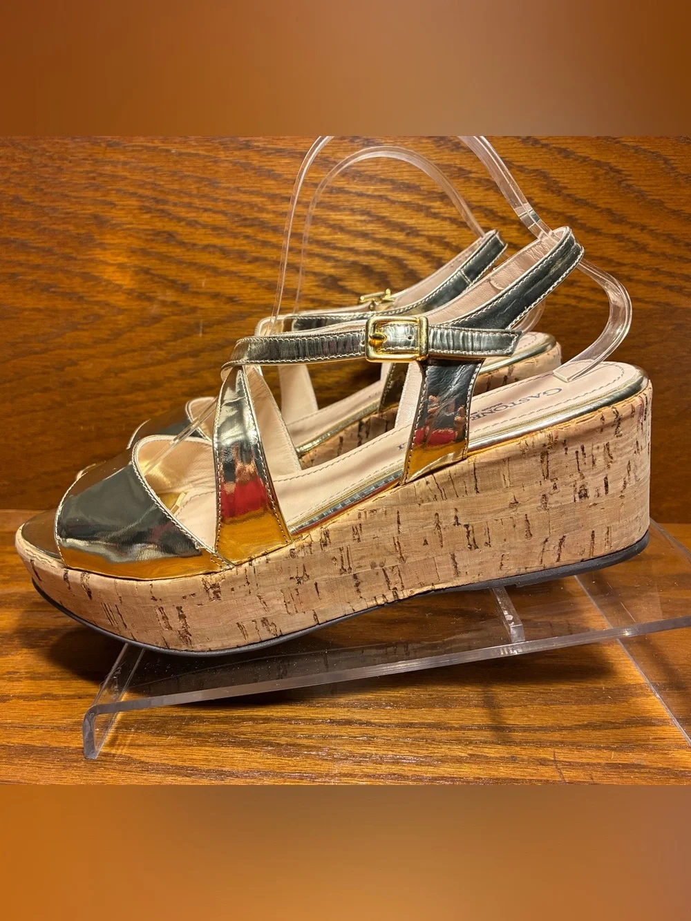 Gastone Lucioli ITALY MADE Metallic Gold Cork PlatformWedge Sandals EU 41 US 10